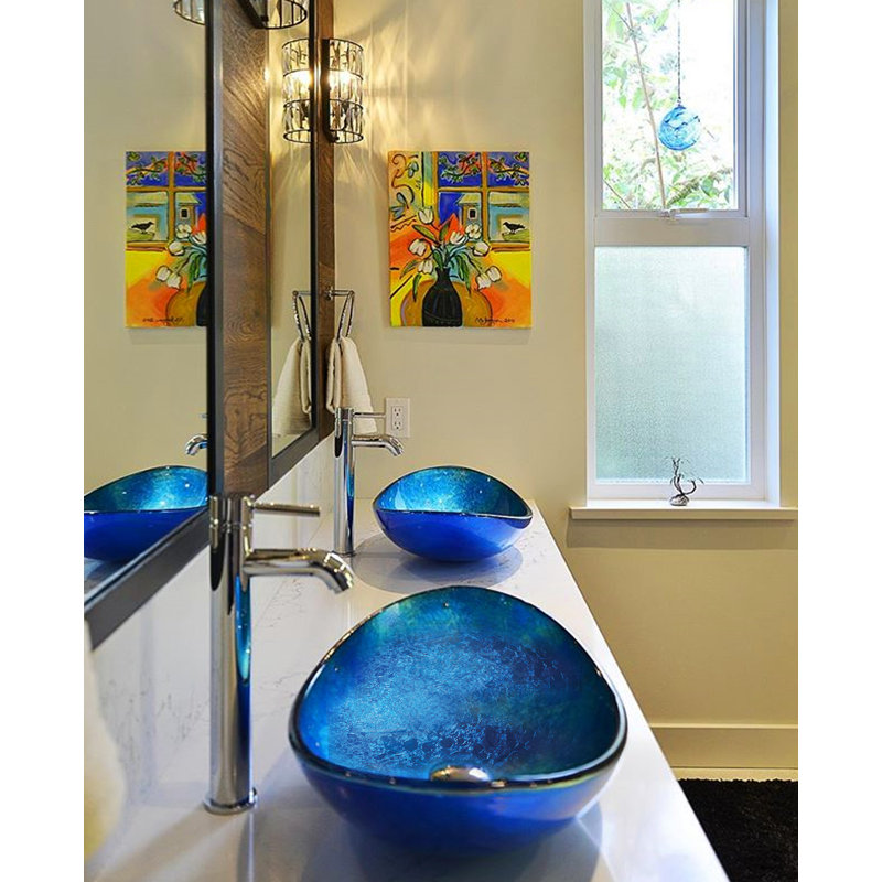 Novatto 16.5'' Glass Oval Bathroom Sink, Chrome