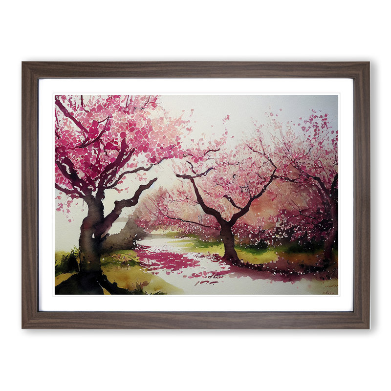 Interesting Cherry Blossom Trees - Framed Print, 25cm H x 34cm W x 2cm D, Walnut
