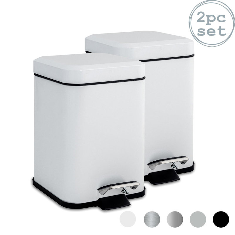 Harbour Housewares 3L Square Bathroom Pedal Bins, White