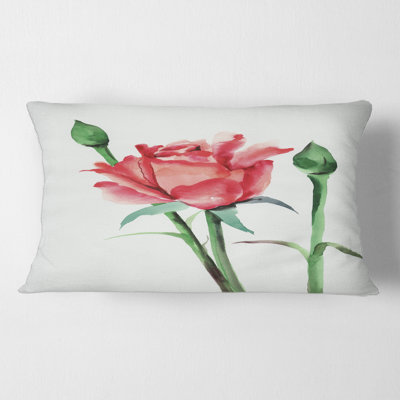 Rose rouge avec bourgeons - coussin traditionnel imprimé