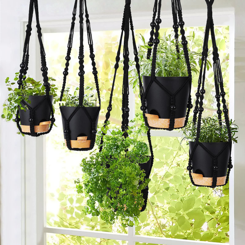 Hanging Planters For Indoor Plants,5Pcs Hanging Basket For Indoor Boho Home Decor,Macrame Plant Hanger,Black