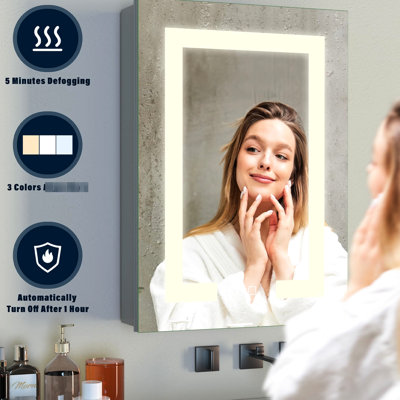 Armoire à pharmacie de salle de bain 32 po x 24 po avec miroir de brouillard à DEL - à intensité variable, tablette réglable, 2 portes, douilles, brumisateur argenté, tablettes, espace