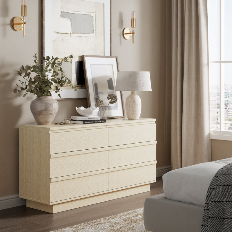 Large commode double en bois à 6 tiroirs, armoire de rangement à volets roulants courbés, mobilier de rangement moderne pour le salon de la chambre à coucher