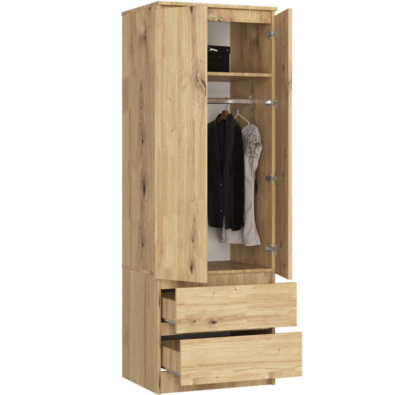 Silenus 2 Door Manufactured Wood Wardrobe, 180cm H x 60cm W x 51cm D