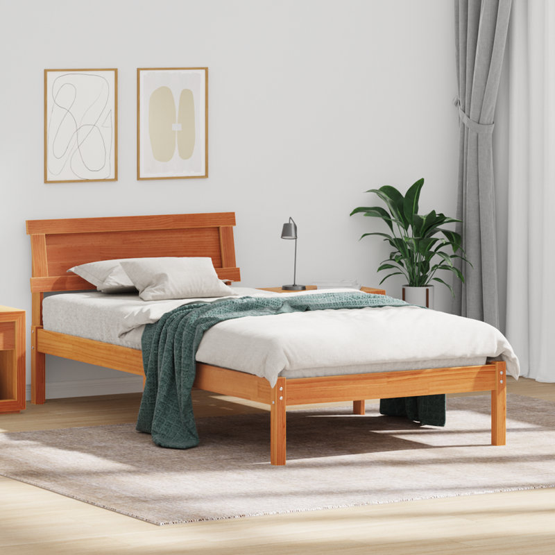 Bed Frame With Headboard & LED - Wax Brown, Solid Pine Wood., European Single (90 x 200 cm)