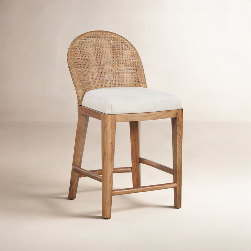 Tabouret de comptoir rembourré Tabor, Beige / carreaux gris 0107-84, Saule