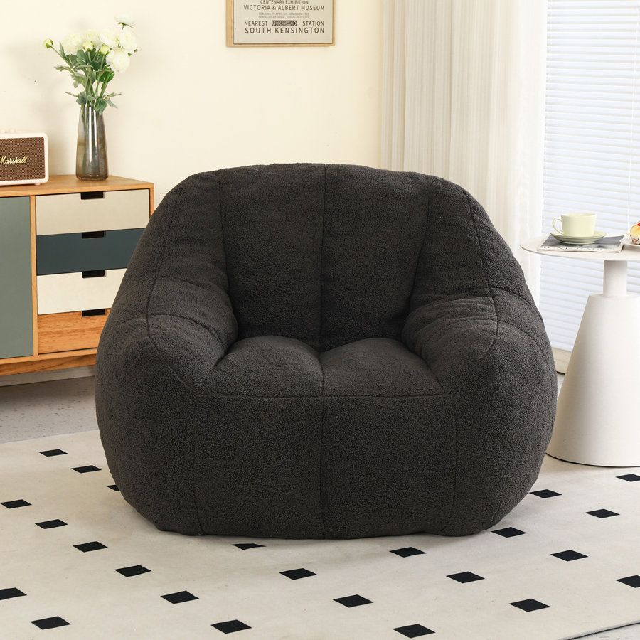 Soft Teddy Fabric Tufted Foam Bean Bag Chair Filled With Memory Sponge For Dorm, Apartment, Living Room