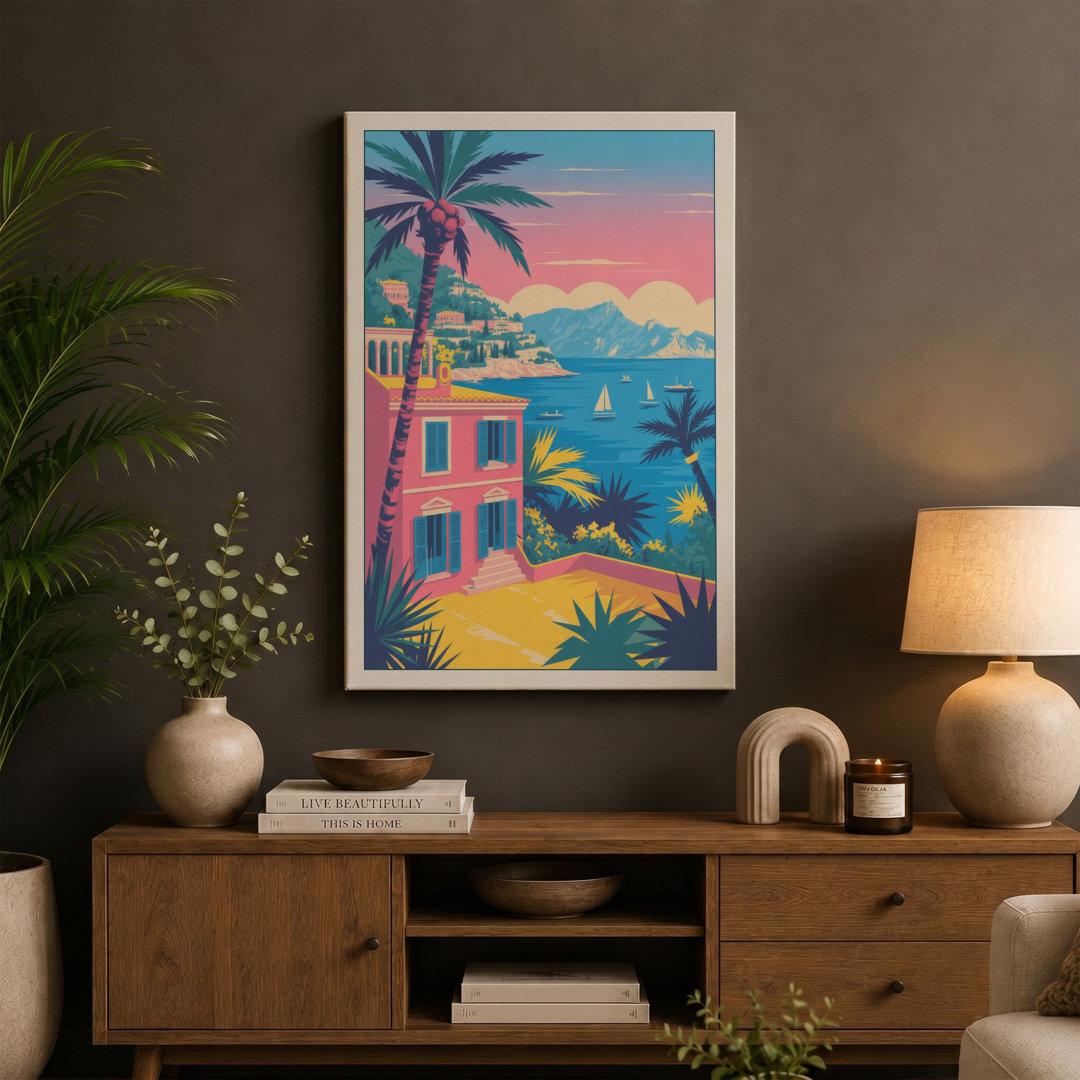 Pink Resort at Sunset Tropical - Wrapped Canvas