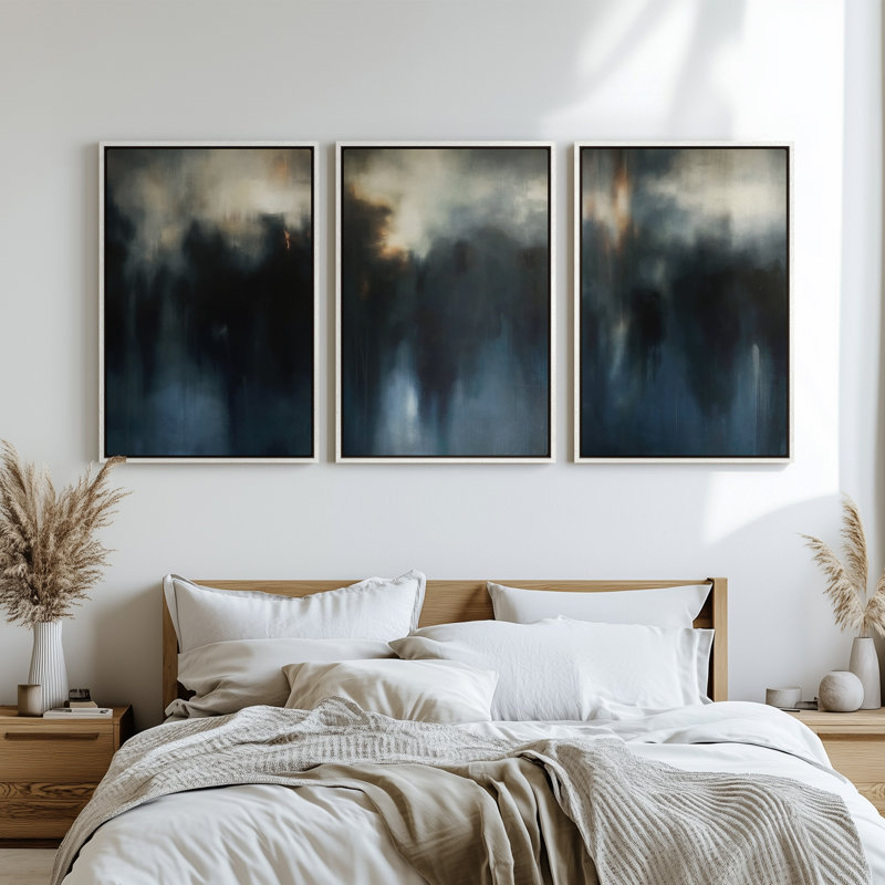 Art mural encadré sur toile - Paysage abstrait Moody avec formes douces et floues - 16 po x 24 po x 3 pièces, 24 po x 36 po x 3 pièces