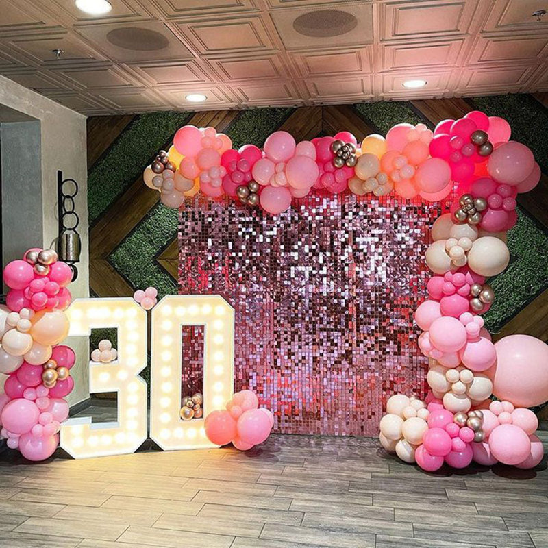 36 pièces de 6 x 6 pi paillettes chatoyantes en toile de fond de mariage, décoration de fête d'anniversaire, Rose
