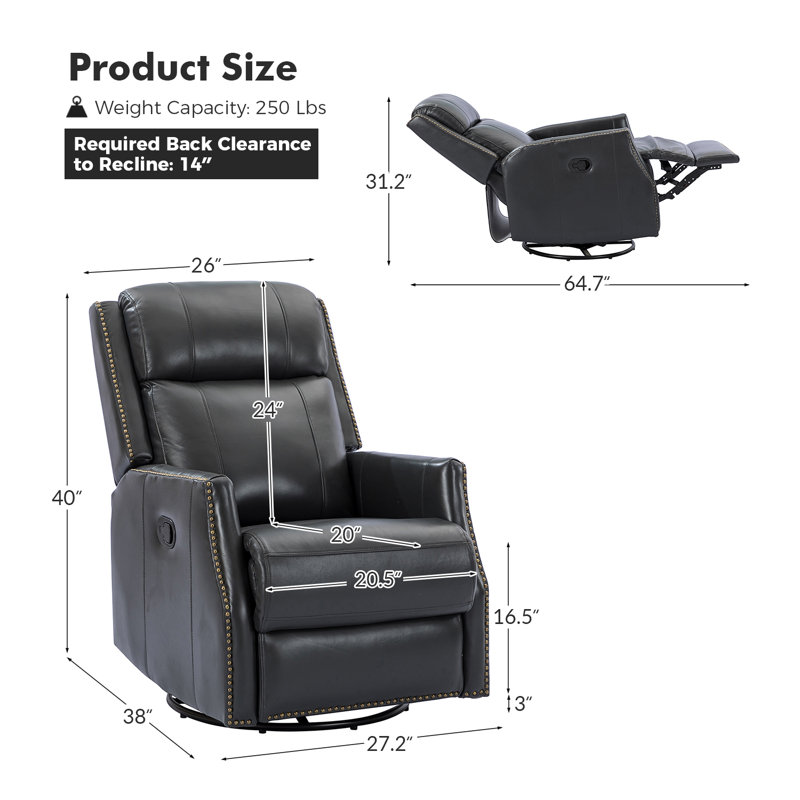 Bronaich Genuine Leather Manual Swivel Recliner (set of 2), Black