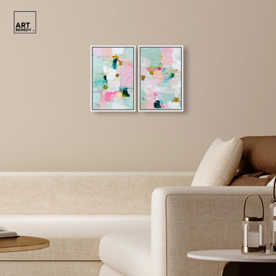 Mint and Rose Blush Set Canvas Print Modern Abstract Art Set by Art Remedy, White Frame, 10 x 15
