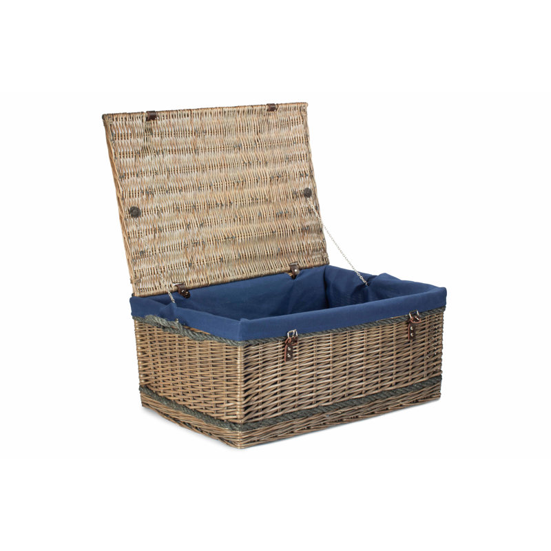 Fleur De Lis Living Wicker Storage Tub & Tote, Antique Wash/Navy, 34cm H x 72cm W x 50cm D
