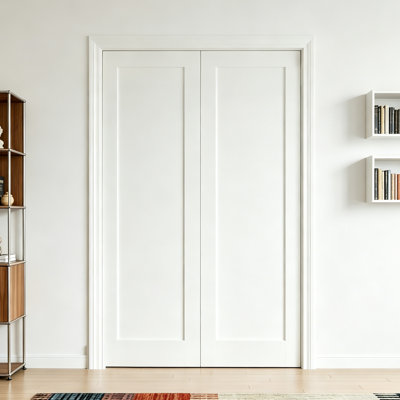 Prehung Shaker Style Interior Double Doors  - 1 Panel White MDF Doors with Frame