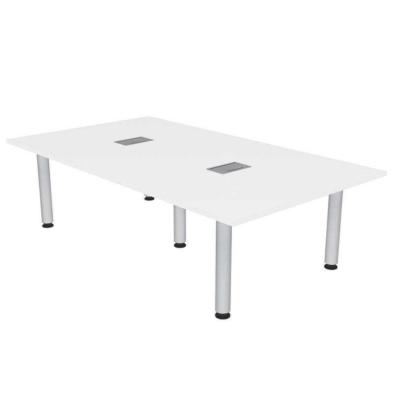 Table de réunion rectangulaire avec pieds électriques et électriques, L 84 po x l 48 po, Blanc, Argent