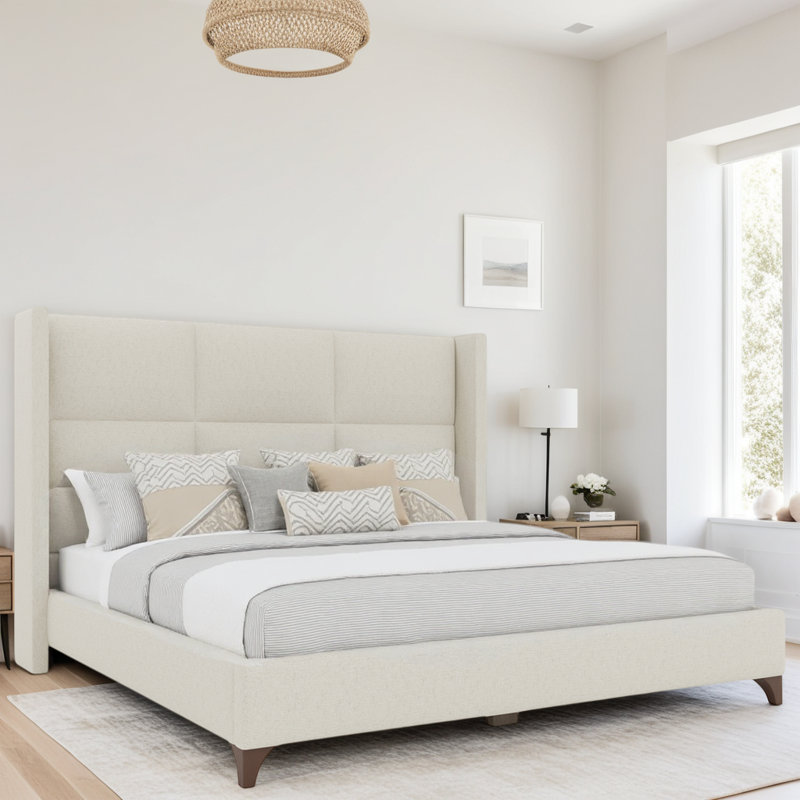 Megan Upholstered Square Bed, King, Off White Revolution®
