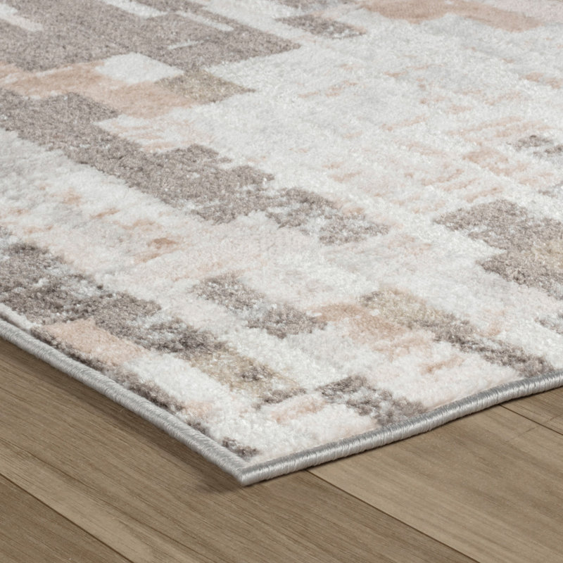 Tapis abstrait crème et brun 7 pi x 10 pi