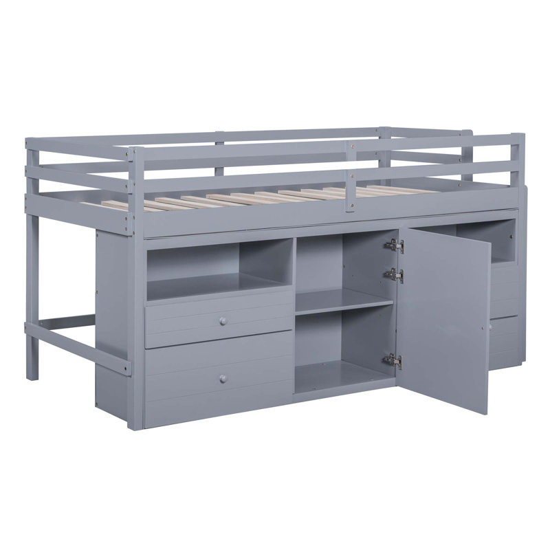 Ilsefriede Kids Twin Loft Bed with Drawers, Gray