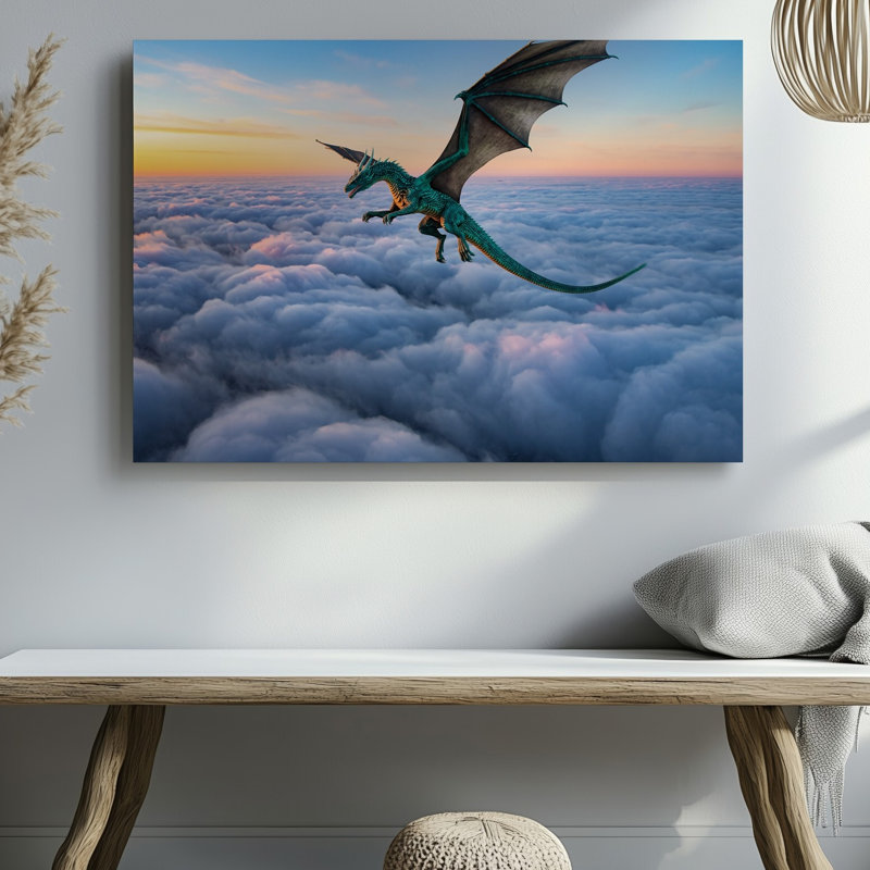 Toile, "Un majestueux dragon s'envole gracieusement à travers une mer de moelleux", H 9 po x l 12 po