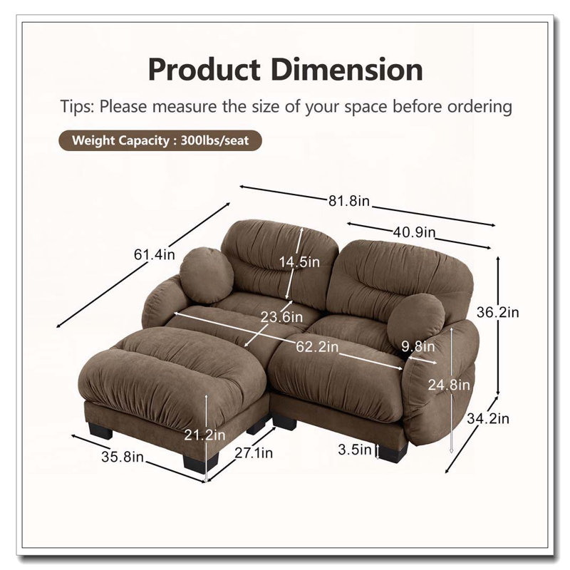 Canapé modulaire confortable en tissu de chenille plissé avec mousse ergonomique haute densité mer