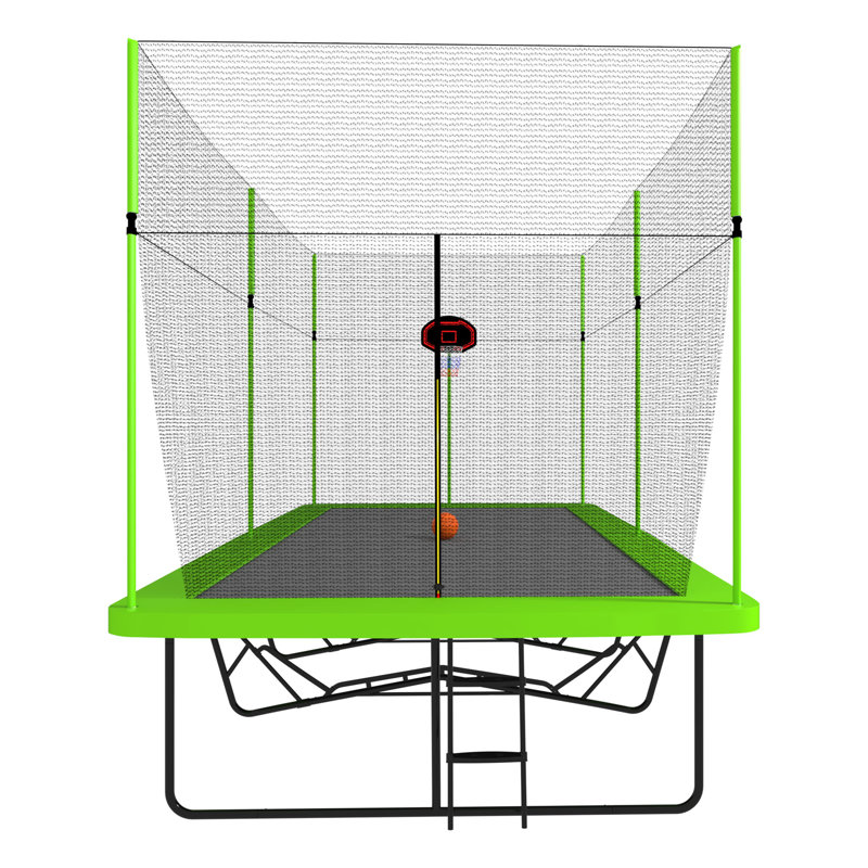 10x17FT Rectangular Trampoline with Basketball Hoop & Advanced Ladder - Green/Black