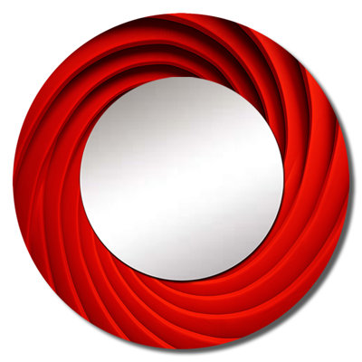 Red Perpetual Pulse Vortex II - Abstract Spirals Unique Wall Mirror, Modern Round Mirror, Printed Metal Art