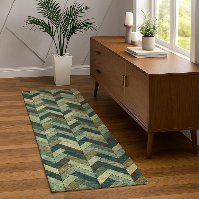 Machine Washable Indoor/Outdoor Matteson ACN2296 Geometric Rug, Runner 2'3" x 7'6"