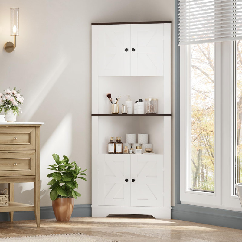 Armoire de rangement d'angle, armoire de coin Farmhouse avec porte et tablette réglable, organisateur d'armoire étroit pour salle de bain, garde-manger, salon, cuisine