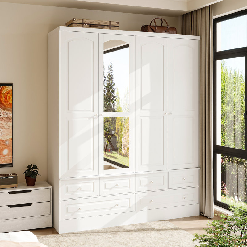 Armoire 4 portes 6 tiroirs avec grand miroir