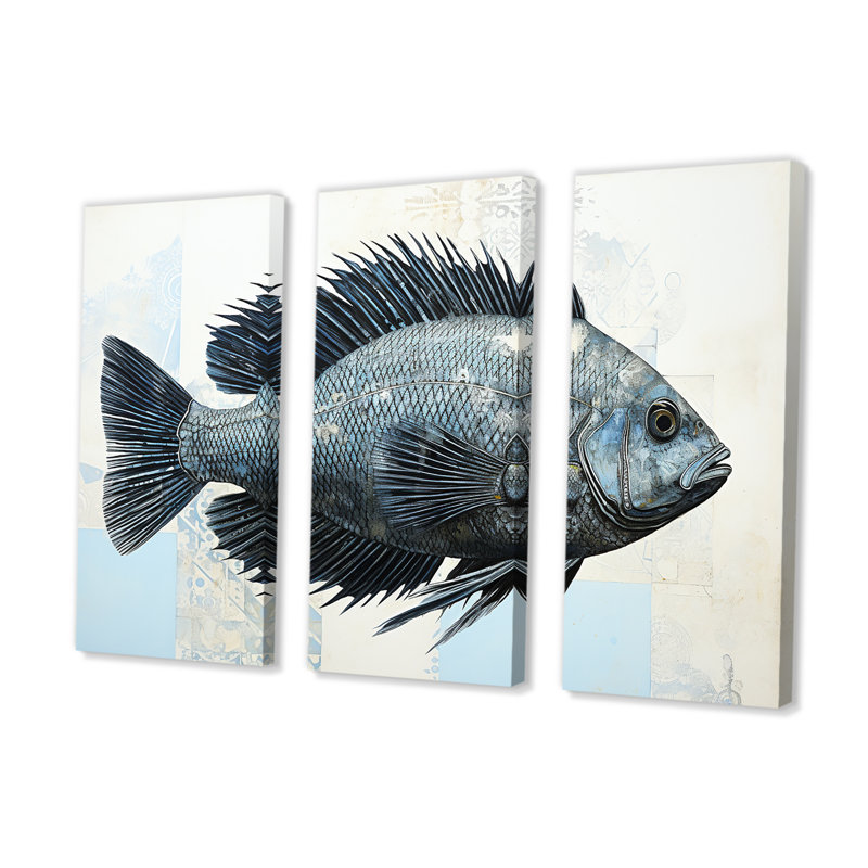 Poisson dans le bleu profond - ensemble d'art mural sur toile, H 40 po x l 60 po, Toile tendue