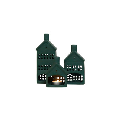 Ensemble d'objets décoratifs élégants (3 pièces), céramique verte, tailles: 3,1 x 2,6 x 4,3 po, 3,1 x 2,6 x 6,1 po, 3,1 x 2,6 x 7,9 po | 100% céramique de haute qualité | Parfait pour la décoration intérieure, les pièces décoratives élégantes et polyvalentes