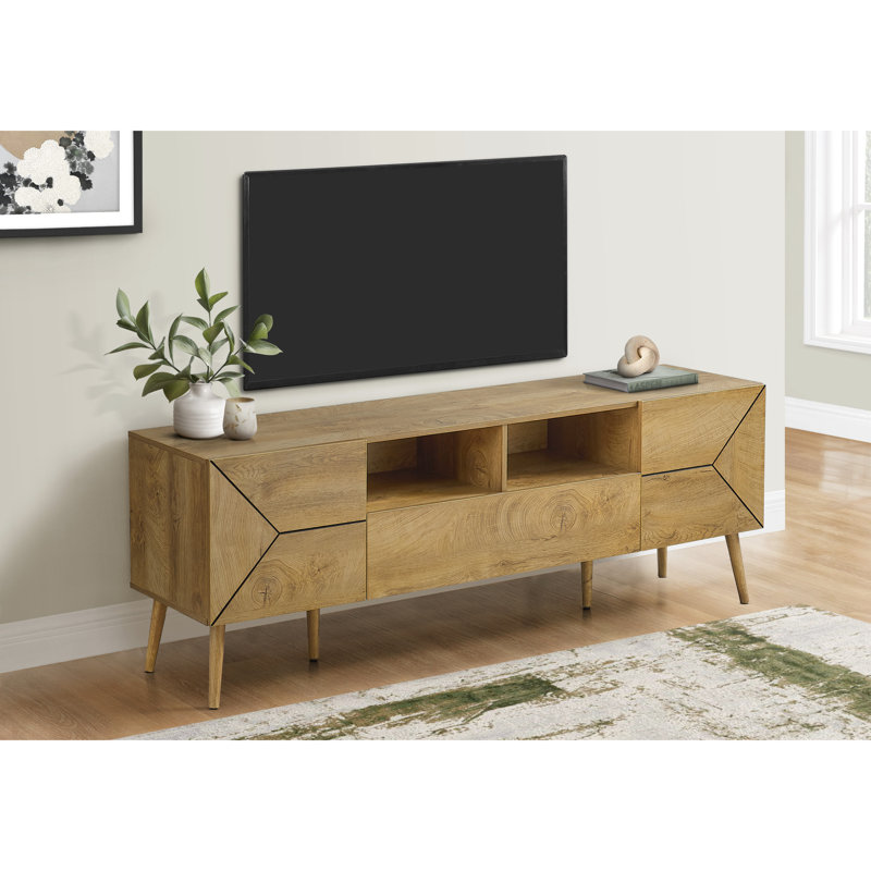 Meuble télé avec rangement, 72 po, stratifié noyer, support Mid-Century Flair, 72 po, rangement ouvert