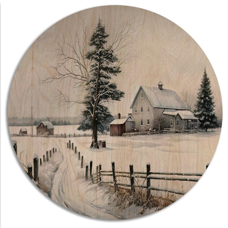 Nebraska ferme en hiver - maison de campagne / art mural en bois - bois de pin naturel, H 23 po x l 23 po x P 1 po