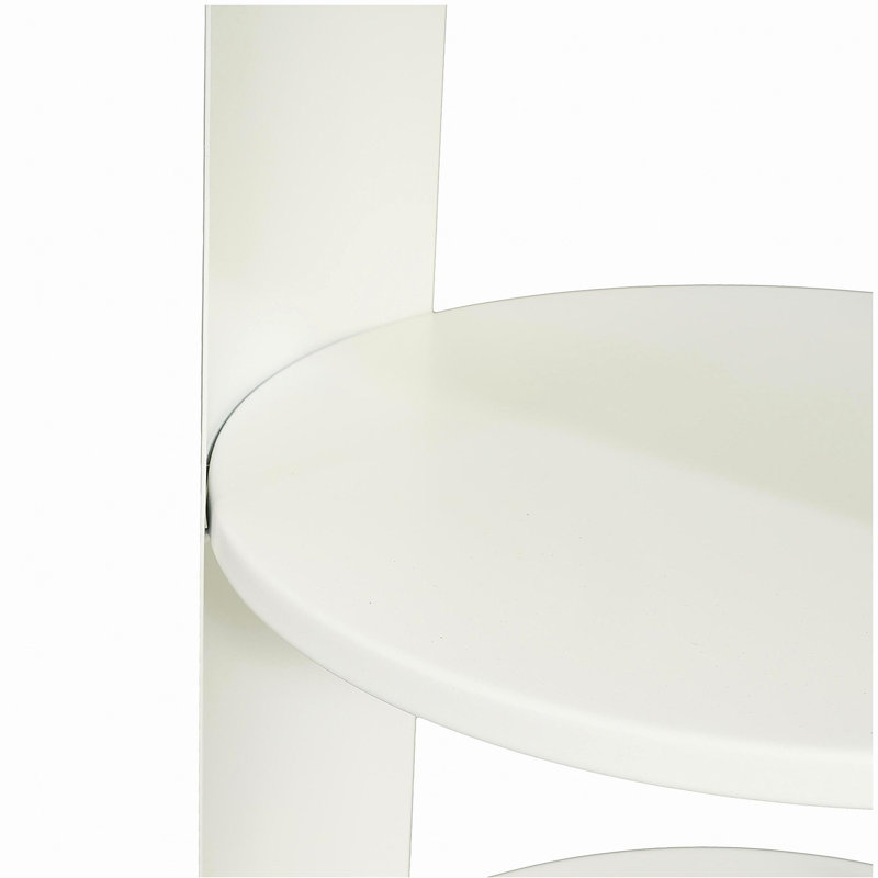 Table d'appoint ronde d'intérieur en métal à 3 niveaux avec armoire à porte coulissante, blanc mat