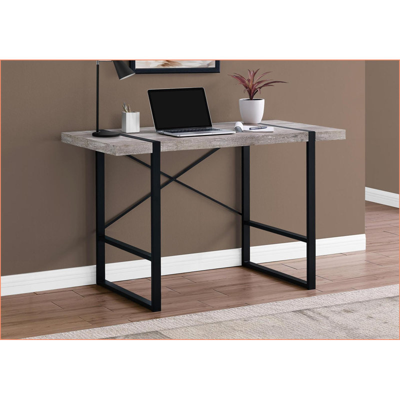 Bureau d'ordinateur contemporain industriel, L 49 po avec pieds en métal noir | Aspect bois taupe récupéré | Panneau de particules