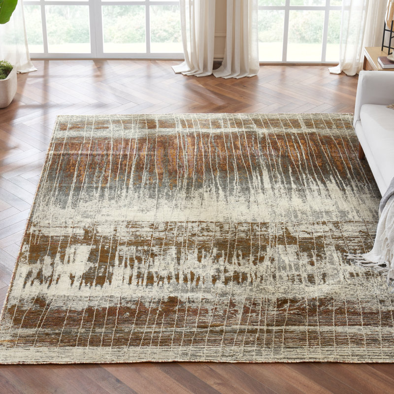 Strato Abstract Earthbound Mist Area Rug, Rectangle 2' x 3', Brown/Gray/Cream