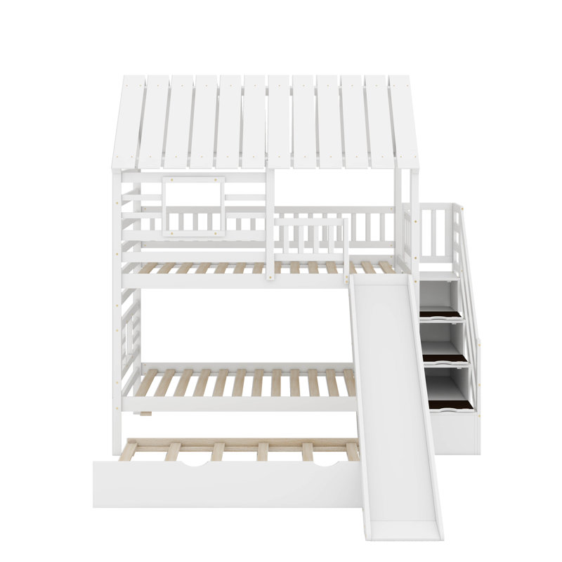 Twin Over Twin Bunk Bed With Trundle, White