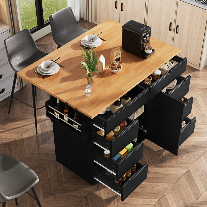 122 cm W Kitchen Island with Top, Black