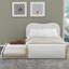 Lit plateforme double rembourré pleine grandeur avec pieds en bois et lit gigogne simple (blanc)-132448949-132448951