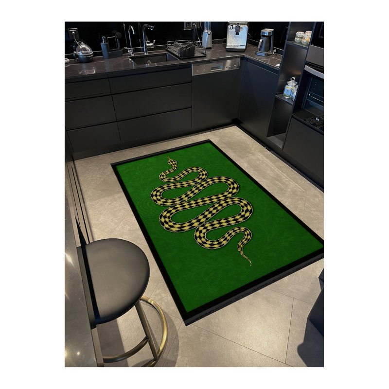 Tapis vert tissé à motif décoratif lavable Mosso, 3'11" x 5'11"