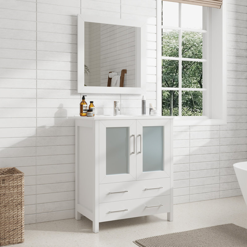  30" Single Bathroom Vanity Set with Mirror, White