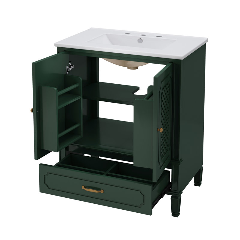 Meuble-lavabo 30 po avec lavabo, Vert, Doré