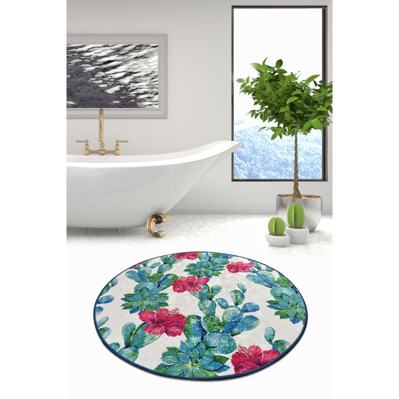 Tapis de bain antibactérien antidérapant, diamètre de 39,4 pouces, 100% polyester, hauteur de poils de 0,4 pouce, 700 g / m² | Lavable à la machine, facile d'entretien | Idéal pour la salle de bain, la douche et le spa, conception douce et durable