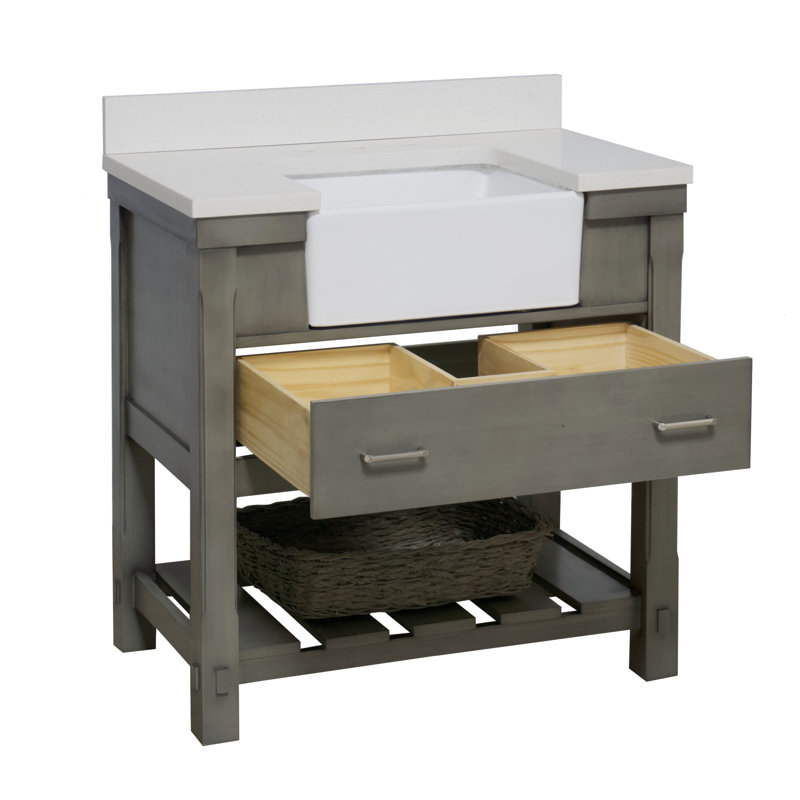 Ensemble de meuble-lavabo simple 36 po Hitton, Quartz, Gris patiné