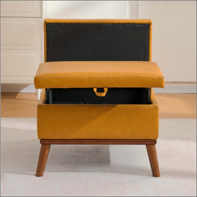 Large Ottoman with Storage, 31" Mid Century Modern Rectangle Coffee Table with Lid Lifting Function, High Wooden Legs, Oversized Storage Ottomans for Living Room, Office
