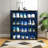 Stackable Wooden Shoe Display Case With RGB LED Lights And Glass Door For Sneaker Organization And Showcase.-1278678887