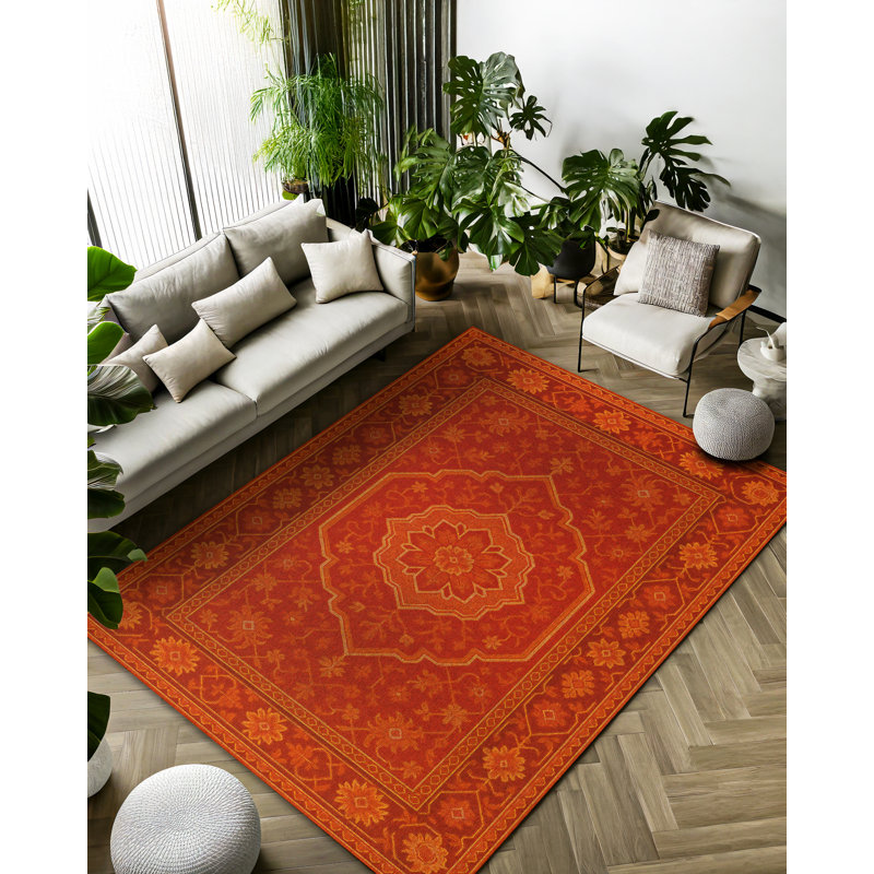 Greysi Collection Digital Print Cotton-Polyester Red Oriental Rug, Runner 3'4" x 11'6"