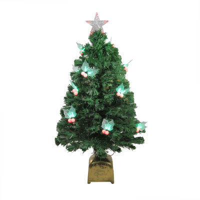 Arbre de Noël artificiel à profil moyen 3 pi avec baies de houx - lumières DEL multicolores