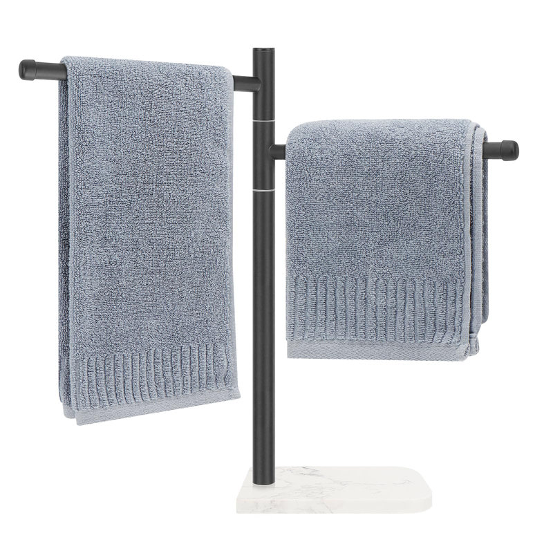 Porte-serviette debout, support à serviette avec base en marbre, porte-serviettes en acier inoxydable 304 avec 2 bras pivotants