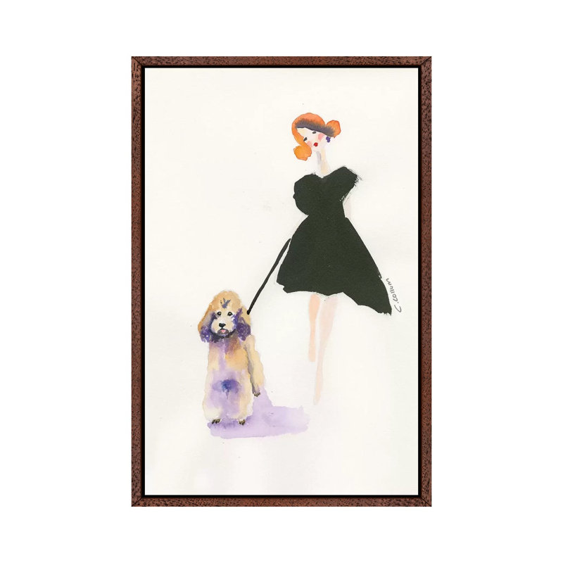 Poodle Walk 1 Piece Painting on Canvas, 66.04cm H x 45.72cm W x 3.81cm D, Classic Brown Wood Framed Canvas